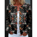 Women's black floral print button-front knit cardigan sweater