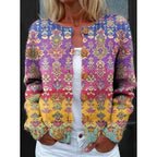 Women's floral print button-front knit cardigan