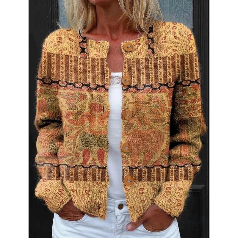 Women's floral print button-front knit cardigan