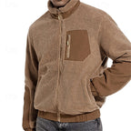 Men's dark khaki sherpa fleece full-zip jacket, front detail