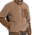 Men's dark khaki sherpa fleece full-zip jacket, chest pocket detail
