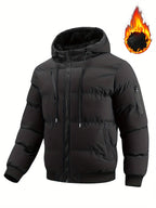 Men's navy quilted Hooded Winter Jacket with Sleeve Zip Pocket