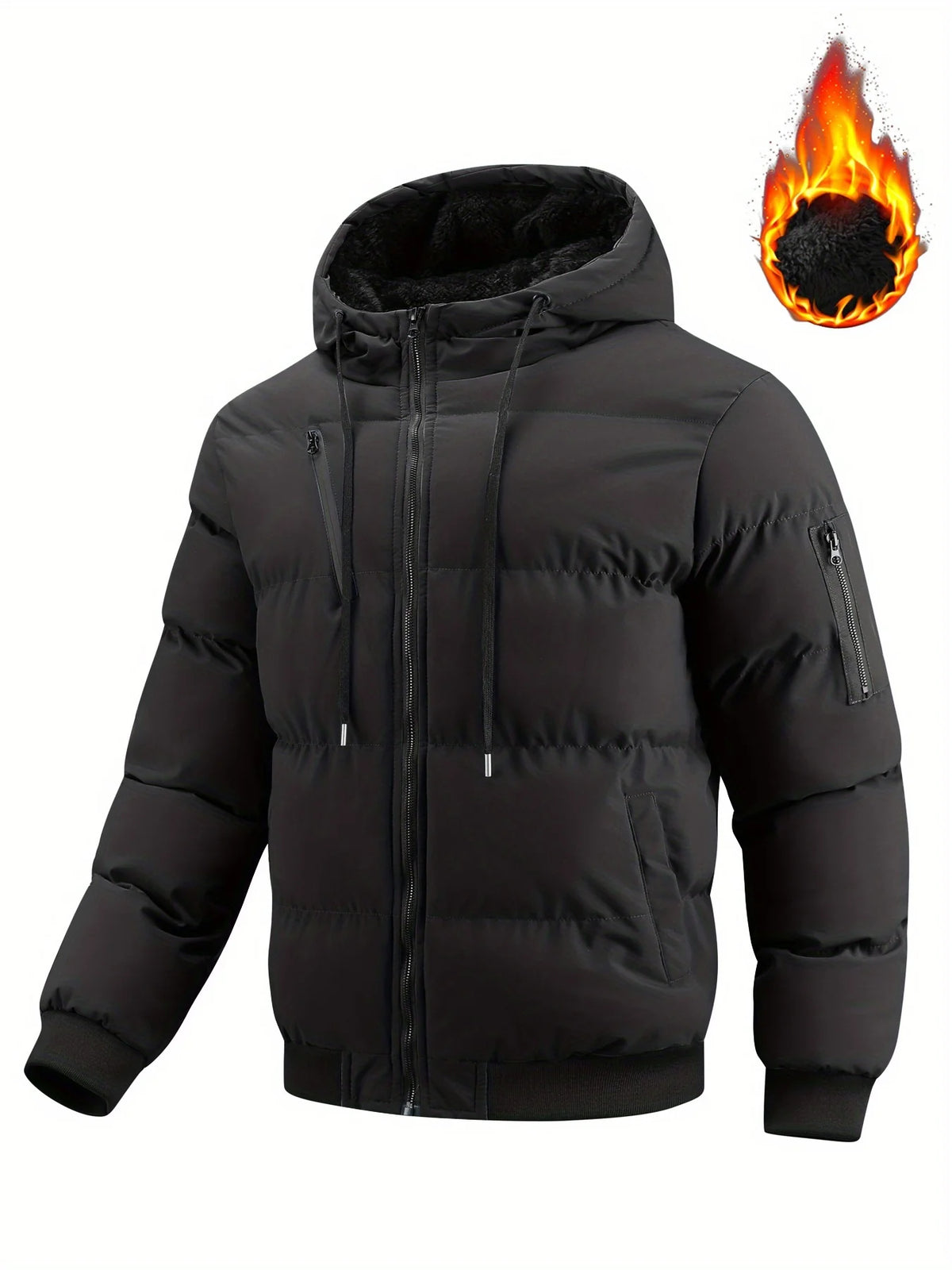 Men's navy quilted Hooded Winter Jacket with Sleeve Zip Pocket