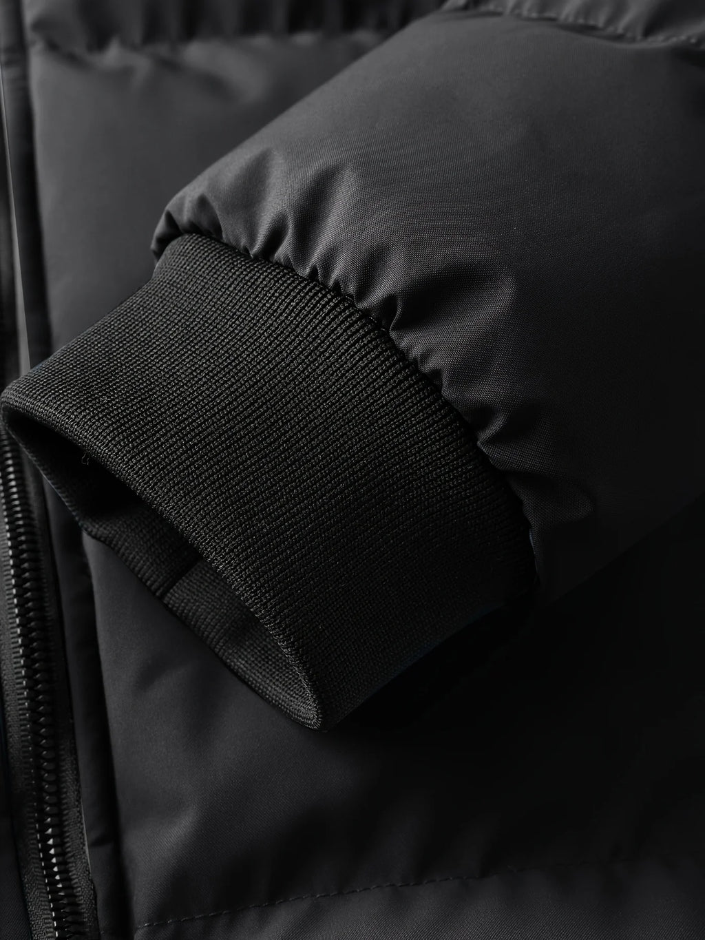 Men's navy quilted Hooded Winter Jacket with Sleeve Zip Pocket