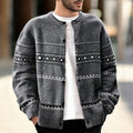 Men's dark gray relaxed patterned knit cardigan with ribbed trim