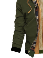 Men's black hooded Trucker Jacket with Plaid Flannel Lining