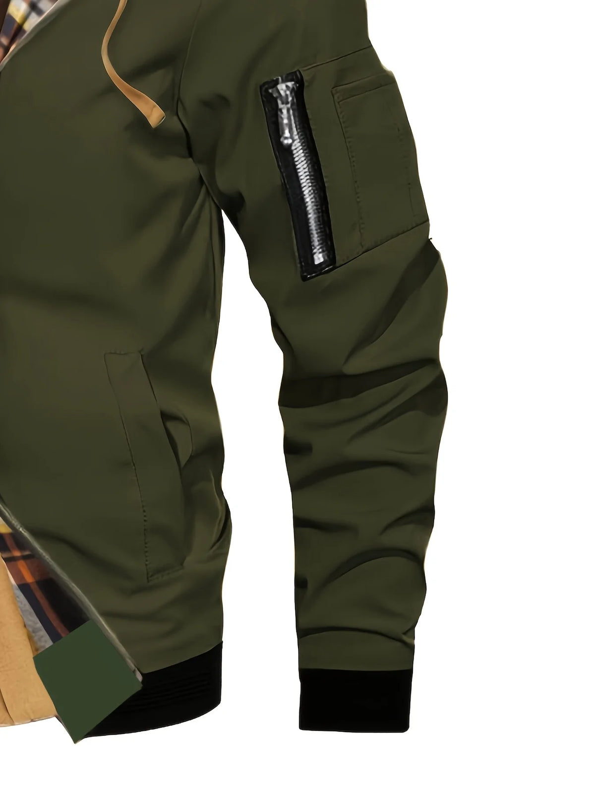 Men's navy hooded Trucker Jacket with Plaid Flannel Lining