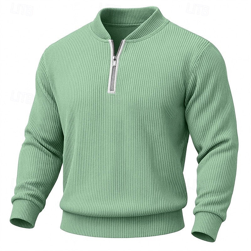Men's green ribbed Knit Quarter-Zip Pullover Sweater