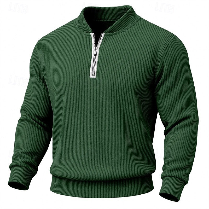 Men's dark green ribbed Knit Quarter-Zip Pullover Sweater
