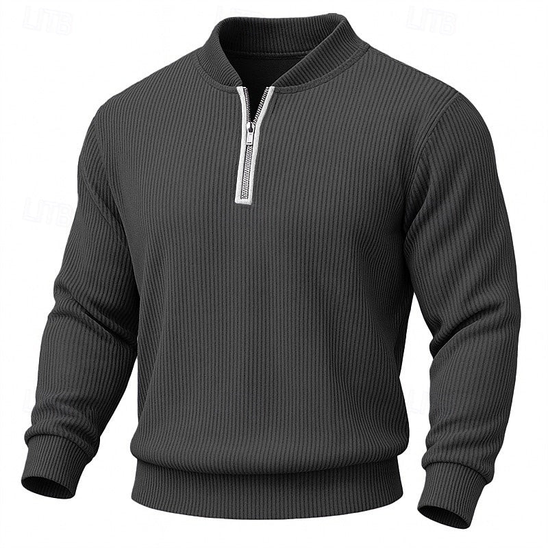 Men's dark gray ribbed Knit Quarter-Zip Pullover Sweater