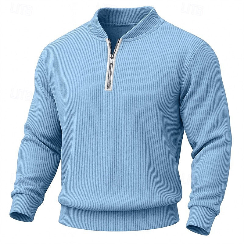 Men's light blue ribbed Knit Quarter-Zip Pullover Sweater