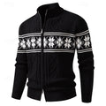 Men's black fair Isle Full-Zip Cardigan with Stand Collar