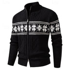 Men's black fair Isle Full-Zip Cardigan with Stand Collar