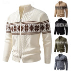 Men's white fair Isle Full-Zip Cardigan with Stand Collar