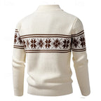 Men's khaki fair Isle Full-Zip Cardigan with Stand Collar