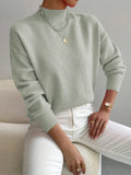 Women's sage green high-neck sweater