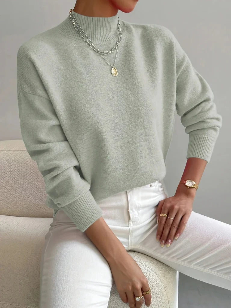 Women's sage green high-neck sweater