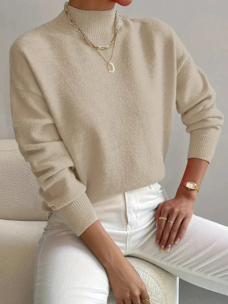 Women's beige high-neck sweater