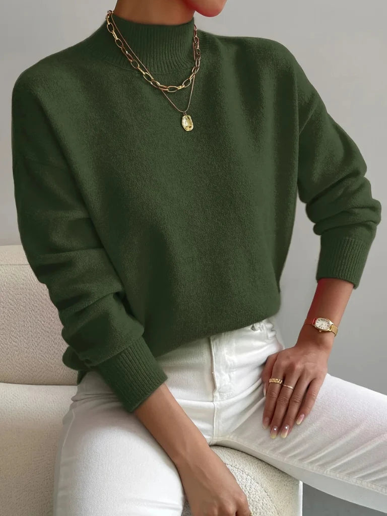 Women's olive green high-neck sweater