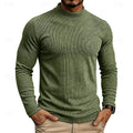 Men's military green ribbed Knit Mock Neck Long-Sleeve Layering Top
