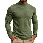 Men's military green ribbed Knit Mock Neck Long-Sleeve Layering Top