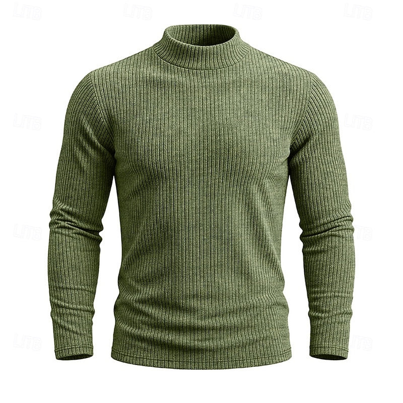 Men's royal blue ribbed Knit Mock Neck Long-Sleeve Layering Top