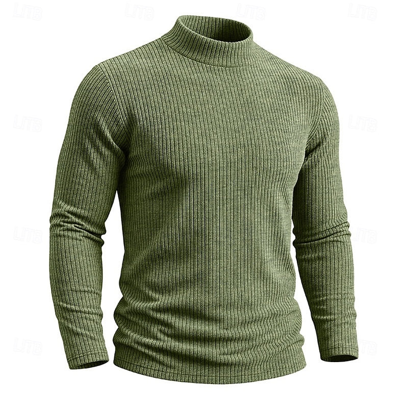 Men's white ribbed Knit Mock Neck Long-Sleeve Layering Top