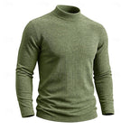 Men's white ribbed Knit Mock Neck Long-Sleeve Layering Top