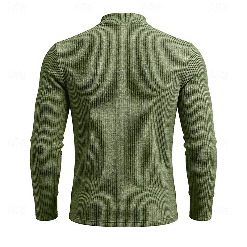 Men's light gray ribbed Knit Mock Neck Long-Sleeve Layering Top