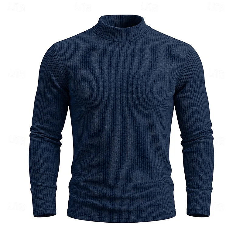 Men's black ribbed Knit Mock Neck Long-Sleeve Layering Top