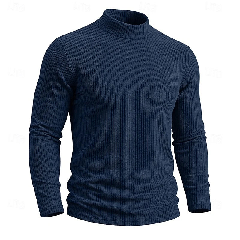 Men's gray ribbed Knit Mock Neck Long-Sleeve Layering Top