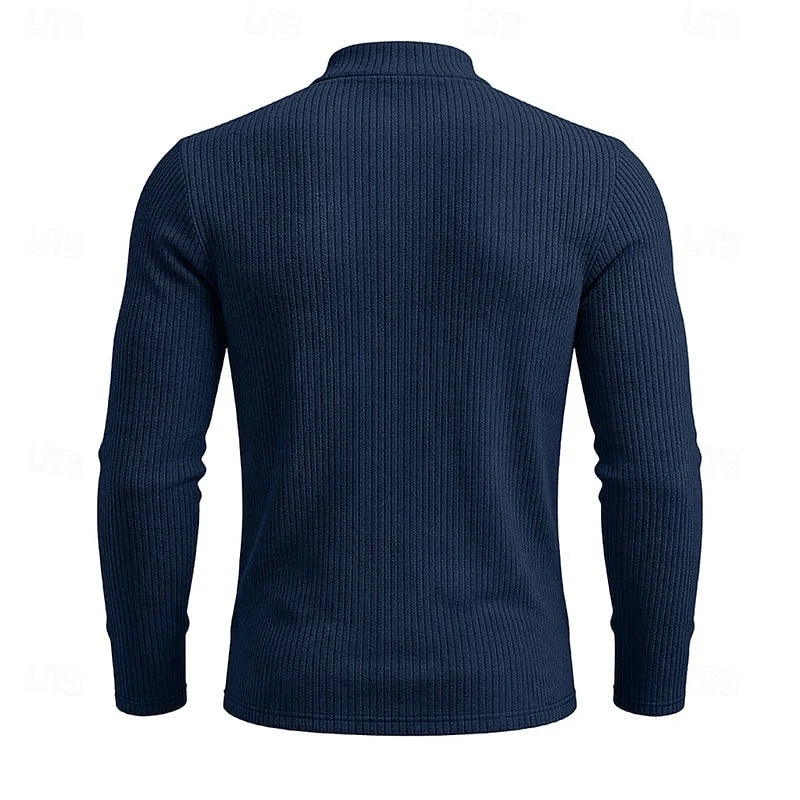 Men's khaki ribbed Knit Mock Neck Long-Sleeve Layering Top