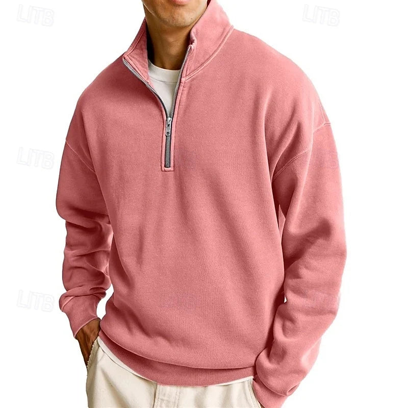 Men's pink relaxed Fit Garment-Dyed Quarter-Zip Sweatshirt