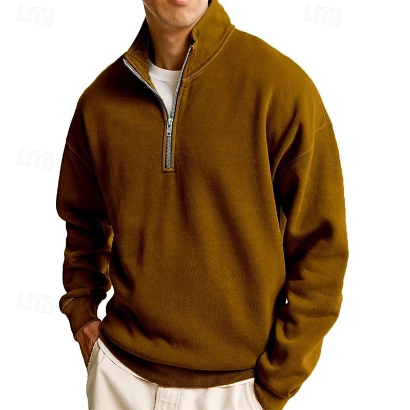 Men's brown relaxed Fit Garment-Dyed Quarter-Zip Sweatshirt