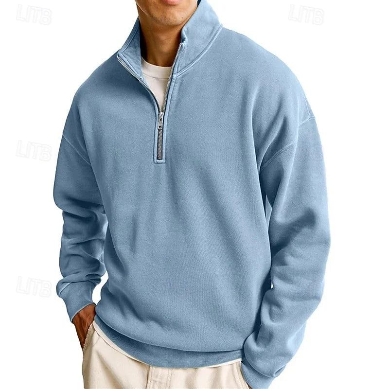 Men's blue relaxed Fit Garment-Dyed Quarter-Zip Sweatshirt