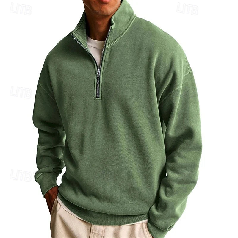Men's green relaxed Fit Garment-Dyed Quarter-Zip Sweatshirt