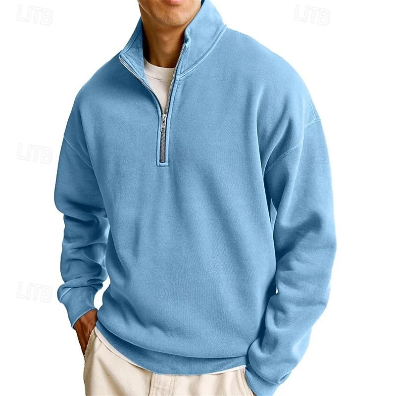 Men's light blue relaxed Fit Garment-Dyed Quarter-Zip Sweatshirt