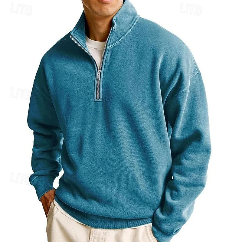 Men's denim blue relaxed Fit Garment-Dyed Quarter-Zip Sweatshirt