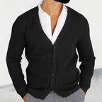 Men's black classic Ribbed V-Neck Button-Down Cardigan