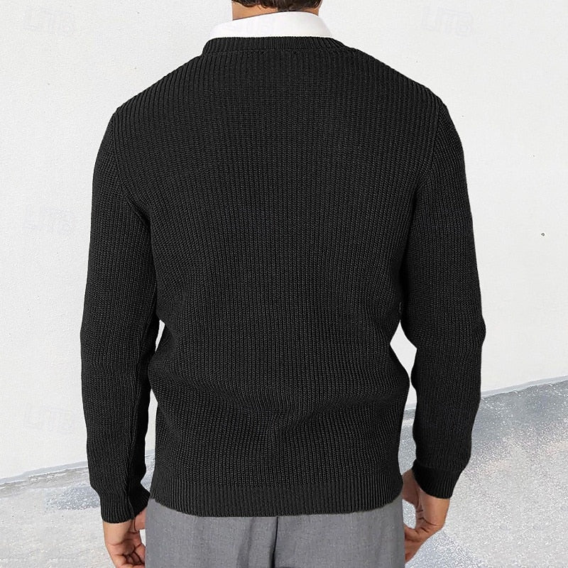 Men's gray classic Ribbed V-Neck Button-Down Cardigan