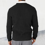 Men's gray classic Ribbed V-Neck Button-Down Cardigan