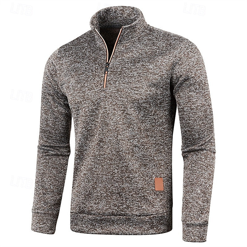 Men's coffee chunky-knit quarter-zip sweater with drop-shoulder fit