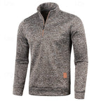 Men's coffee chunky-knit quarter-zip sweater with drop-shoulder fit