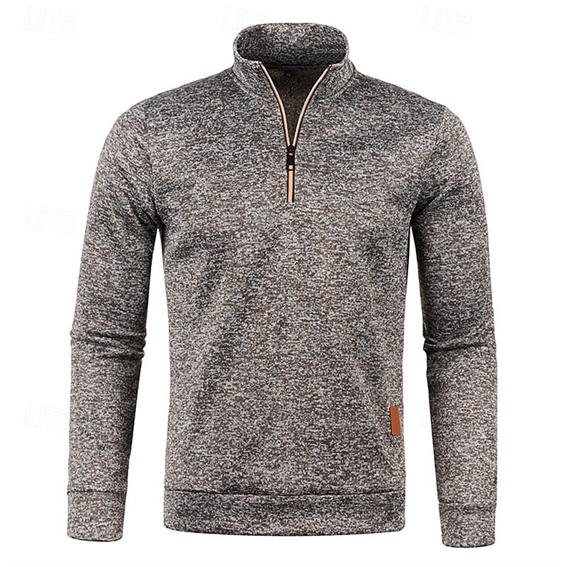 Men's coffee chunky-knit quarter-zip sweater with drop-shoulder fit