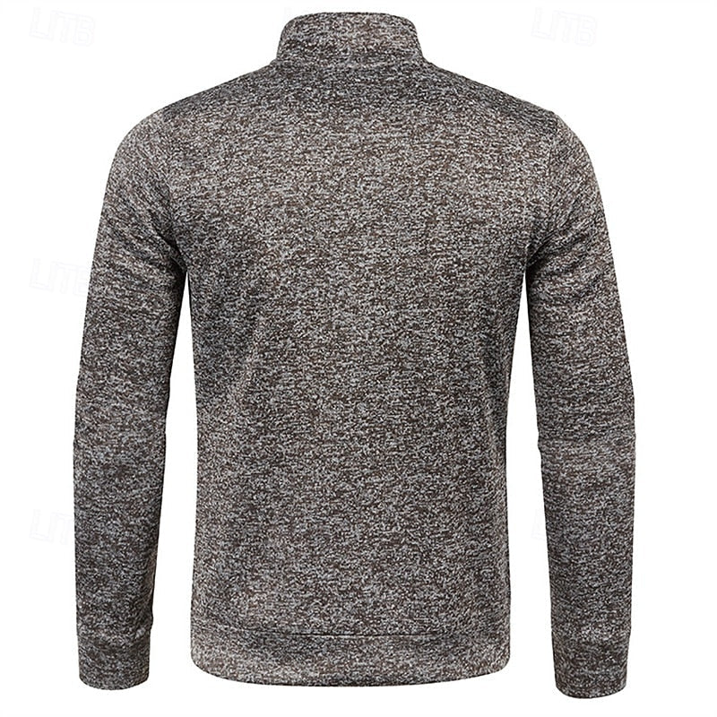Men's coffee chunky-knit quarter-zip sweater with drop-shoulder fit