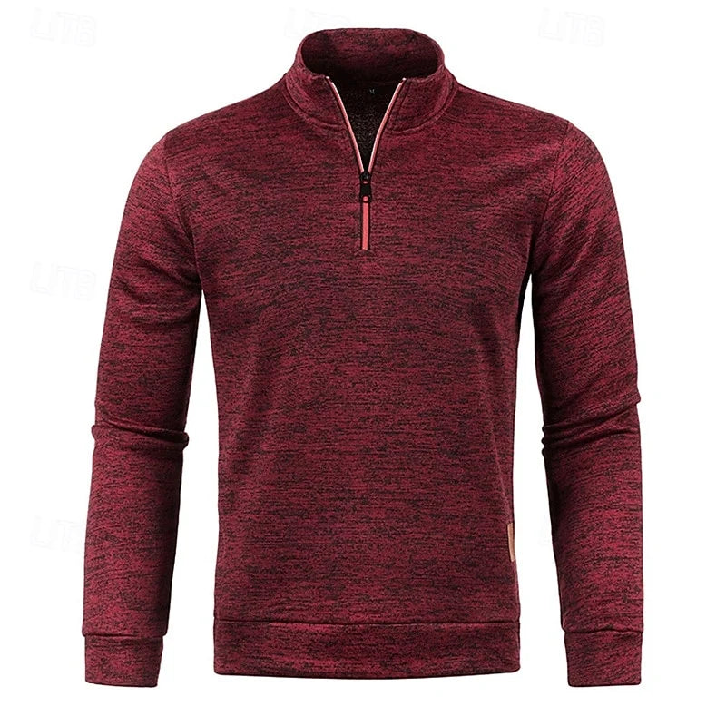 Men's coffee chunky-knit quarter-zip sweater with drop-shoulder fit
