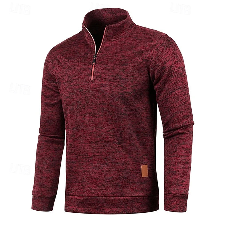 Men's coffee chunky-knit quarter-zip sweater with drop-shoulder fit