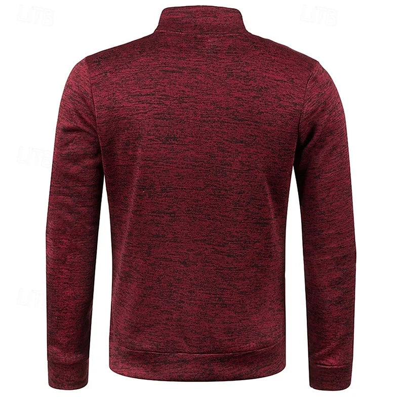 Men's coffee chunky-knit quarter-zip sweater with drop-shoulder fit