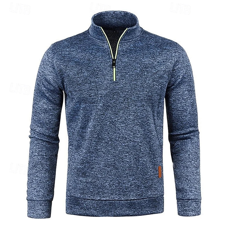 Men's coffee chunky-knit quarter-zip sweater with drop-shoulder fit