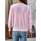 Women's black scalloped-trim V-Neck Button Cardigan Sweater